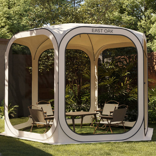 East Oak Screen House Tent Pop-Up, Portable Screen Room Canopy Instant Screen Tent 10 x 10 FT with Carry Bag for Patio, Backyard, Deck & Outdoor Activities, Beige