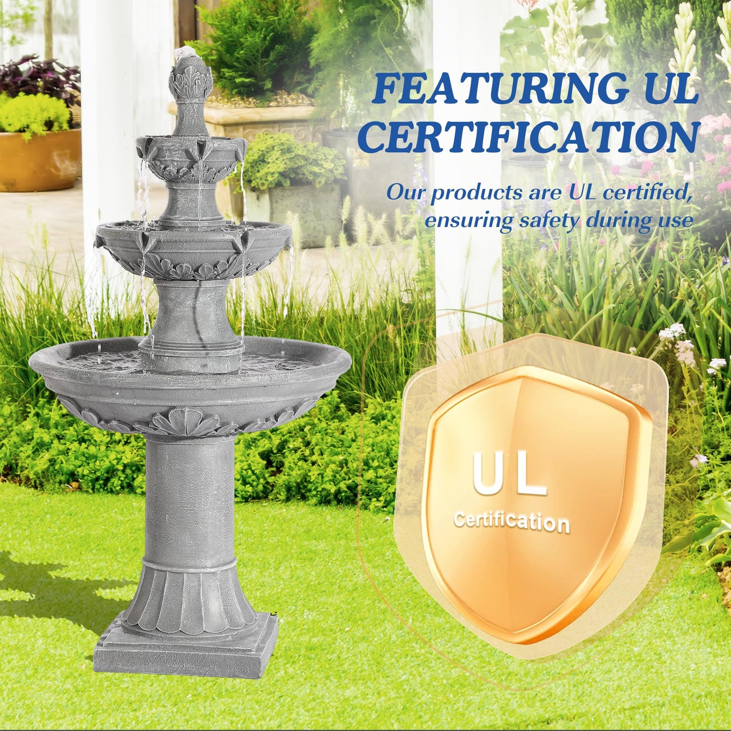 TOBYUL Italian Outdoor Water Fountains Garden Decor - 48.4''H Fountains and Waterfalls Outside, Large Cascading Indoor Floor-Standing Resin Bubbler Fountain Features W/Pump for Patio, Yard (Gray)