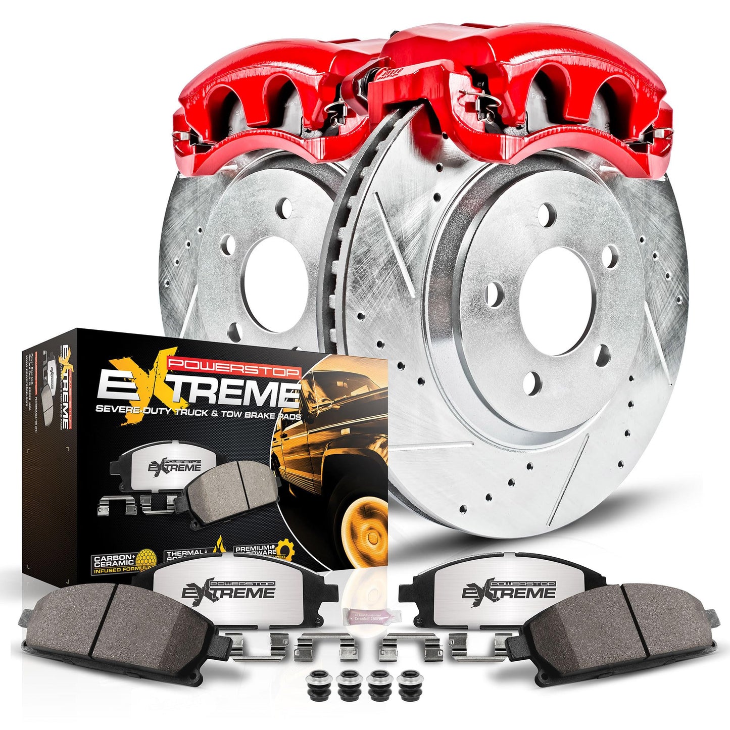 PowerStop Rear Brake & Caliper Kit For Ford Expedition 1997-00 |F-150 1999-00 |Lincoln Navigator 1998-00 - Drilled and Slotted Truck & Tow Disc Rotors with Ceramic Brake Pads Upgrade, KC1872-36
