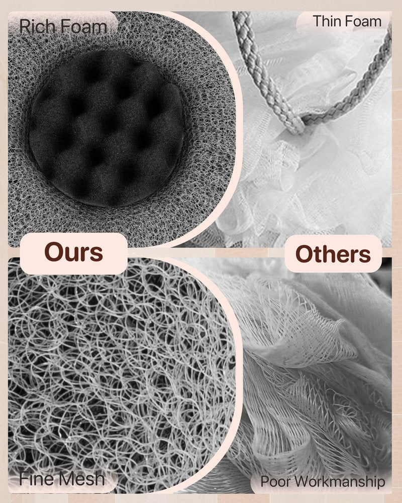 Super Soft Sunflower Suction Cup Bath Sponge loofah, 2026 Upgraded 2-in-1 Sunflower Ball Exfoliating Bath Sponge Cleaning Brush, Mesh Shower Body Sponge Accessories for Women, Men Shower (Black+Grey)