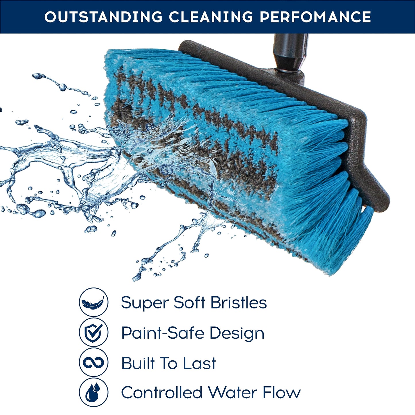 DSV Standard Car Wash Brush with 50'' Long Handle, Car Cleaning Brush with Hose Attachment, Car Brushes for Washing 10'' Soft Bristles for Scratch-Free Cleaning Auto, Truck, Boat, Floor and More