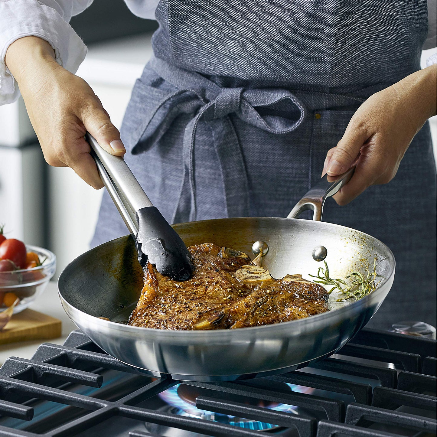 KitchenAid 3-Ply Base Brushed Stainless Steel Induction Pots and Pans Set with Nonstick Round Grill Pan and Lids, Dishwasher Safe, 10 Piece Cookware Set, Brushed Stainless Steel