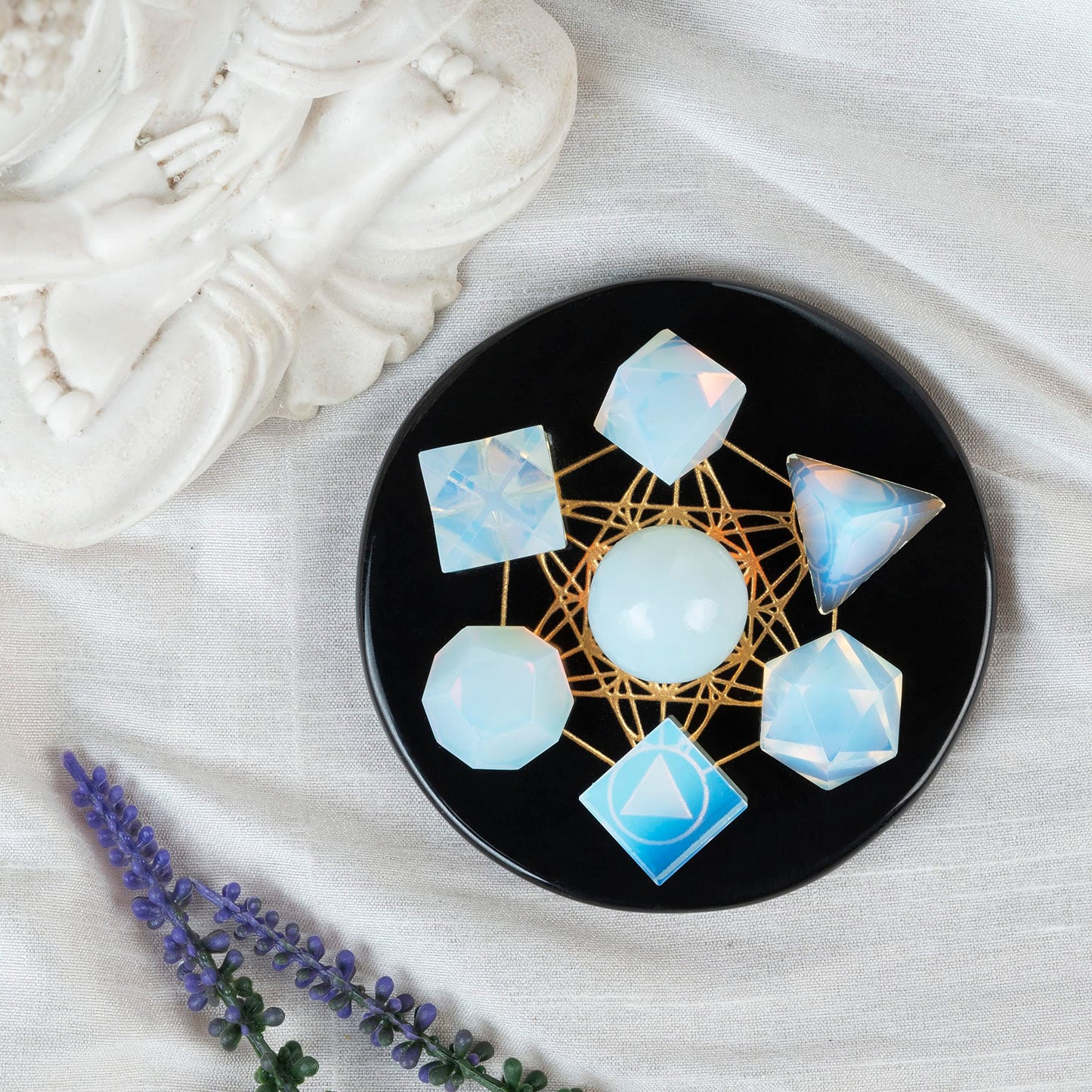 Crocon Opalite 7Pcs Platonic Solids Crystal Geometry Set, Platonic Solids Sacred Geometric Stones for Meditation Reiki Balancing Healing Chakra Stone Cleansing Spiritual Good Luck (15-20 mm)