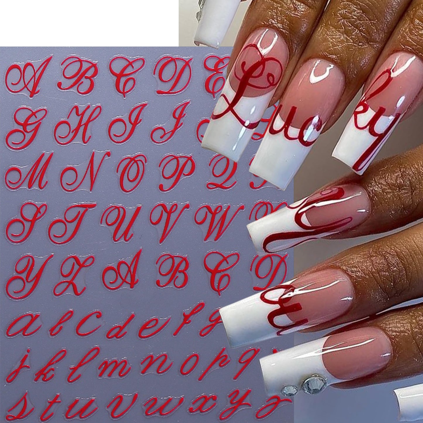 8 Sheets Letters Nail Art Stickers English Alphabet Nail Decals 3D Self-Adhesive Old English Alphabet Nail Art Stickers Black Red Gold Blue Letters Sticker for Nails for Women DIY Manicure Decoration