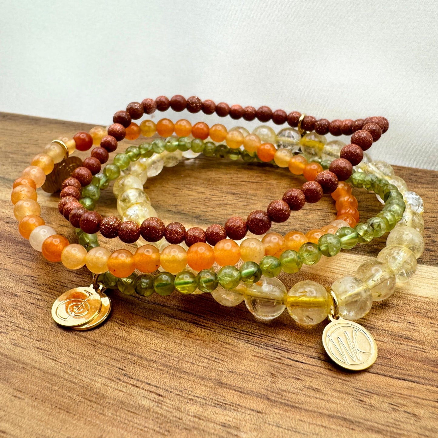 Success Crystal Bracelet Stack 4mm – Healing Stone Beaded Bracelets – Citrine, Peridot, Red Aventurine, Goldstone - Spiritual Energy Jewelry for Abundance, Growth, Manifestation Power, and Ambition - Elastic, Unisex, Gift-Ready