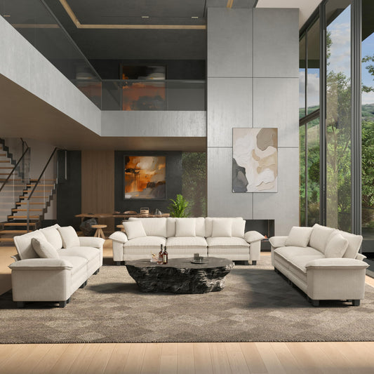 HERA'S HOUSE 3 Pieces Modular Sectional Sofa Sets, Oversized Couch Set with Loveseats, Comfy Cloud Couches with Throw Pillows, 7-Seater Deep Seat Sofa for Living Room, Corduroy Beige