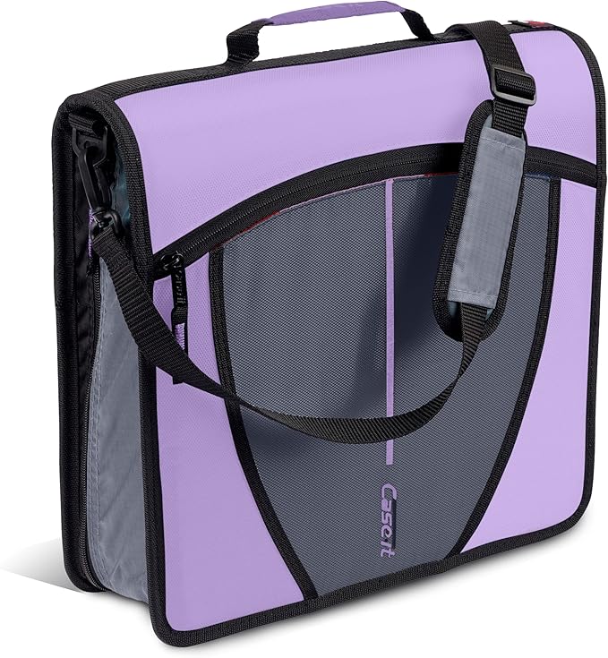 Case-it Mighty Zip Tab School Zipper Binder | 3-Inch O-Rings, 600-Sheet Capacity, 5-Subject Expanding File Folder, Multiple Pockets & Storage Organizer, Shoulder Strap | D-146 Lavender (Pack of 6)