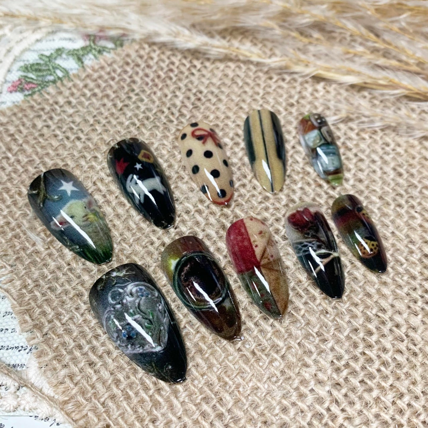 BABALAL Press on Nails Medium Almond Fake Nails Colorful Anime Glue ons Design Rabbit Sheep Flower Y2k Manicure Supplies Handmade Art 24Pcs Glossy Custom Full Cover Acrylic False Nails for Women Girls