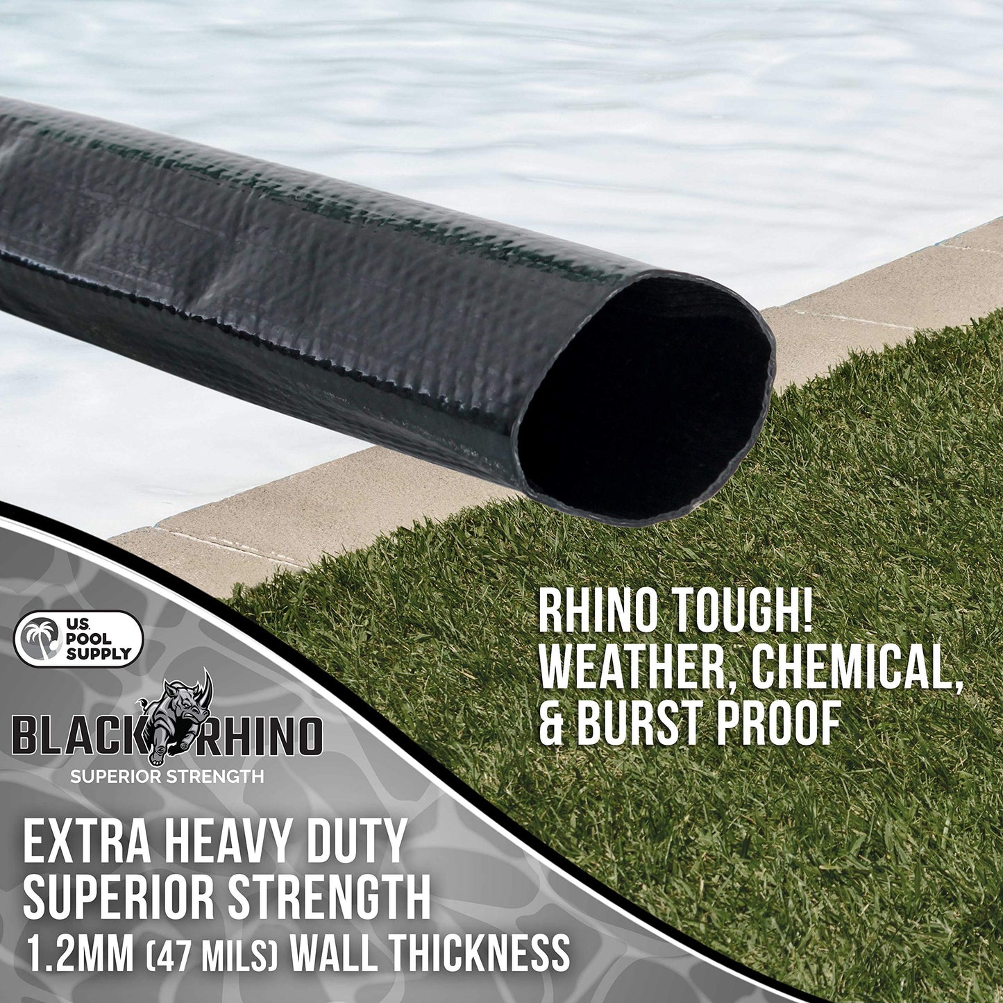 U.S. Pool Supply Pool Backwash Hose 1 1/2 Inch Diameter x 50 Feet - Discharge Hose for Pump, Sand Filter & Sump Pump Hoses - Burst Resistant Lay Flat Drainage Hoses for Inground & Above Ground Pools
