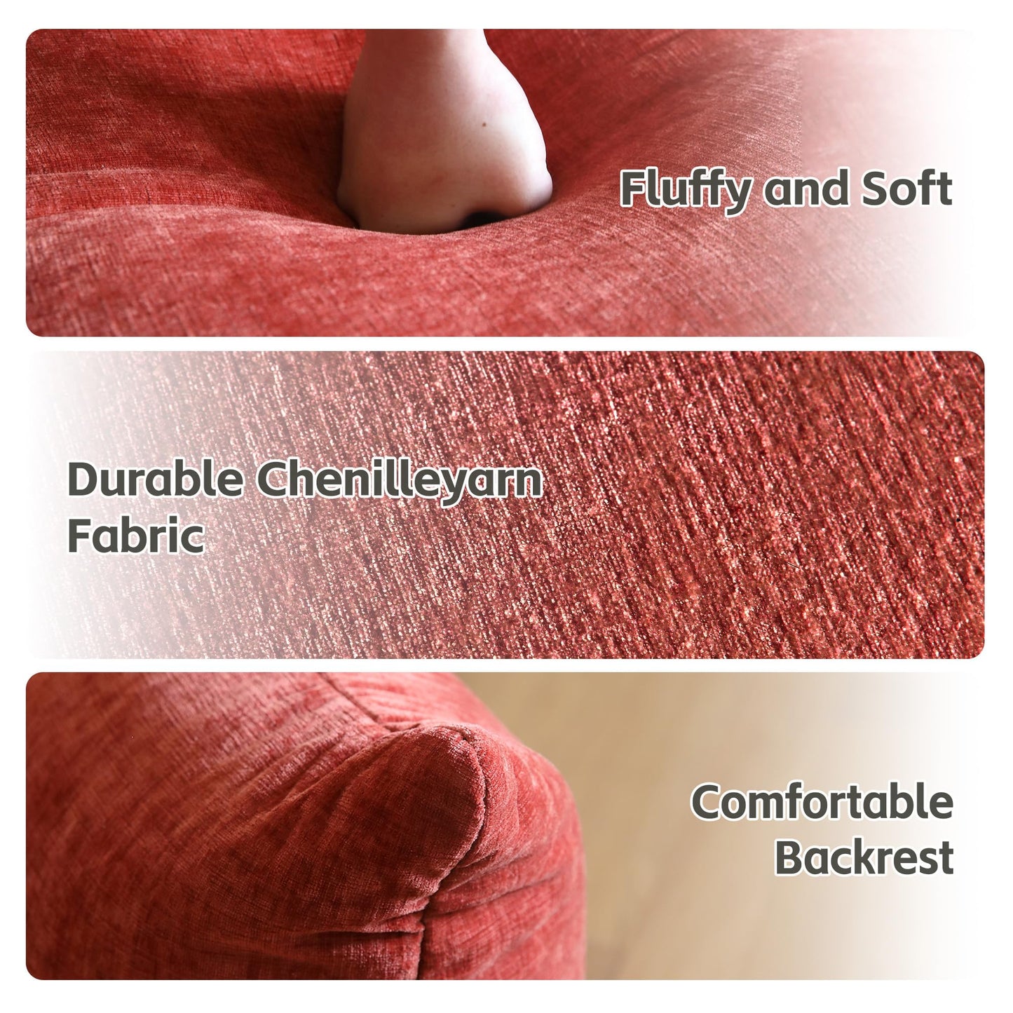 WJShome Modular Sectional Couch, Lovesofa Convertible Sofa, 77.16in Minimalist Modern Chenille Yarn 2 Seater Living Room Sofa Set for Office & House, Red