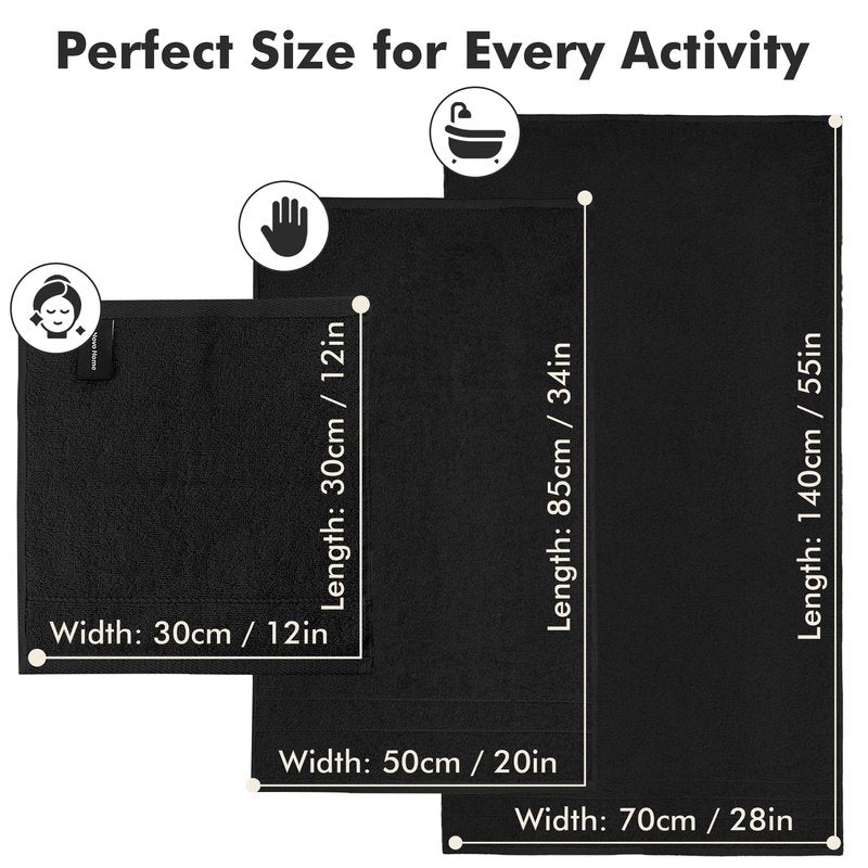 Novo Home Bath Towels Set of 8 – 100% Cotton (Black) Bathroom Towel Set Bale Includes 2 Bath, 2 Hand, 4 Face Towels – Soft, Absorbent & Quick Dry Towel for Bathroom, Spa, Kitchen, Hotel Use