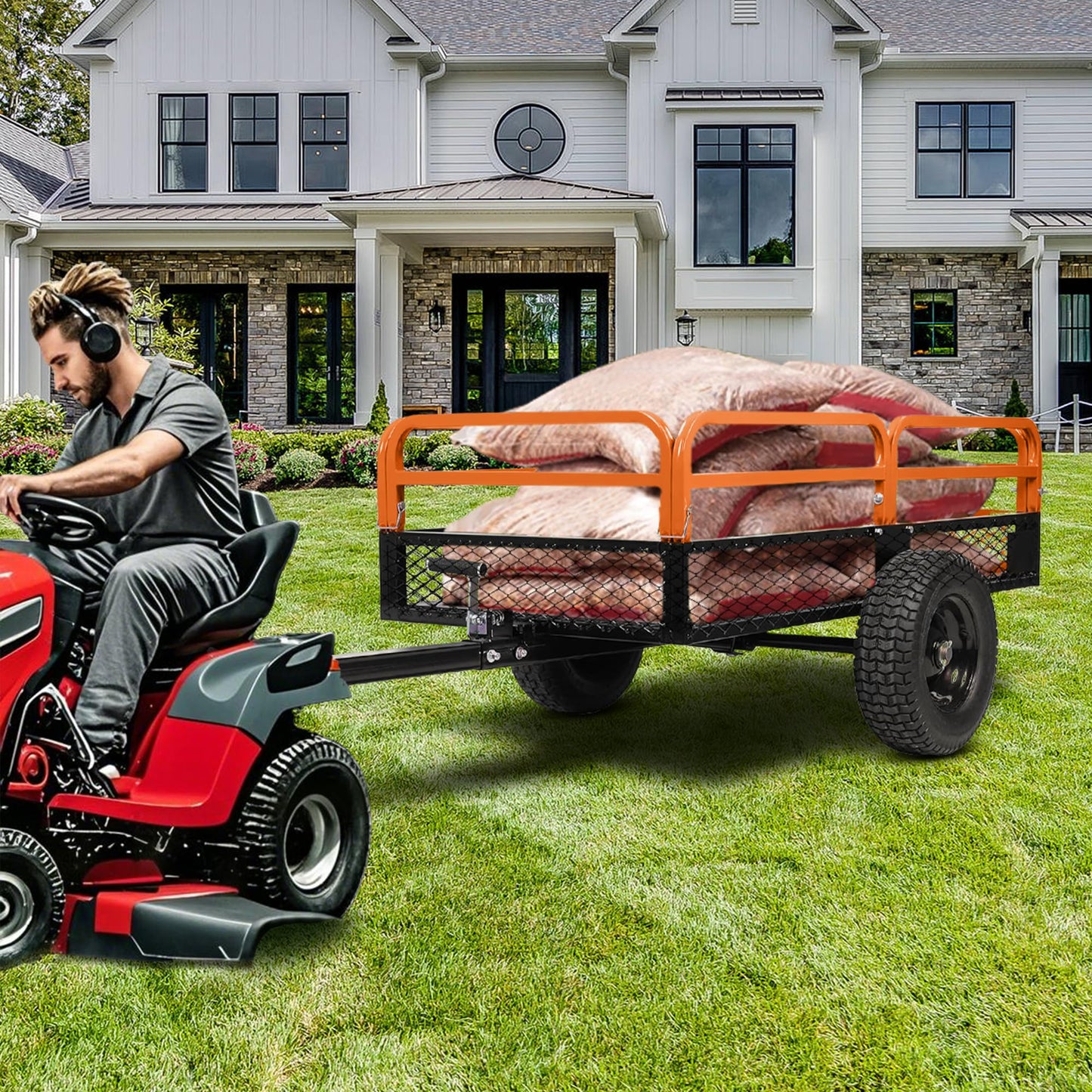 MegaChoice Heavy Duty ATV Dump Cart, 1500 Lbs HD Agricultural Trailer with Removable Sides, 15 Cubic Feet Garden Utility for Tractor Lawn Mower Garden