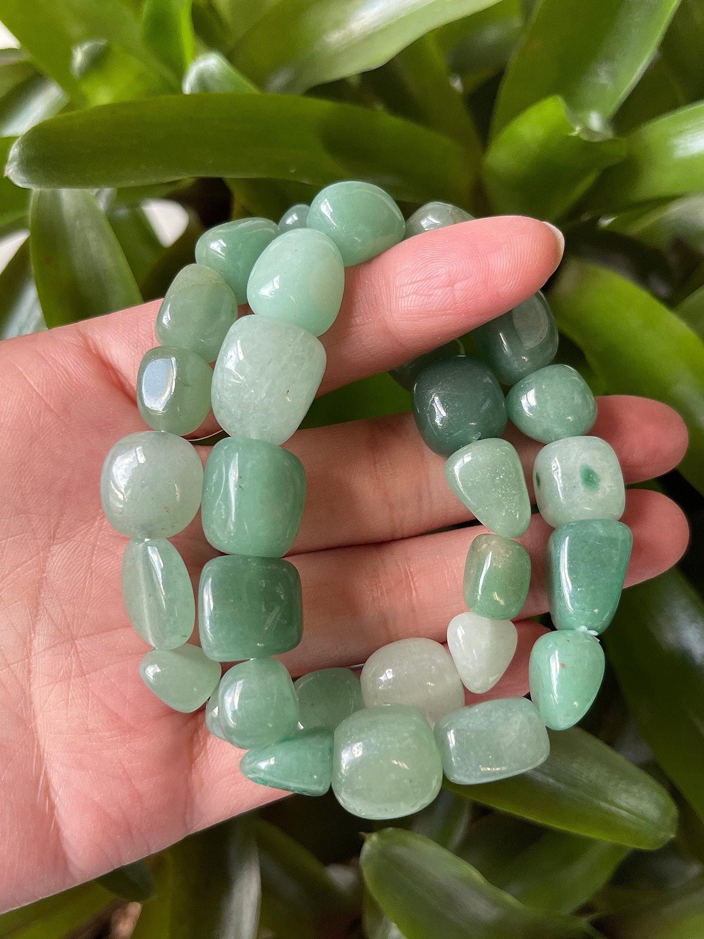GAF TREASURES Green Aventurine Crystal Nugget Bracelet, Genuine Green Aventurine Tumbled Gemstone Bracelet, Healing Crystal Bracelet, Gift for Men & Women (1)