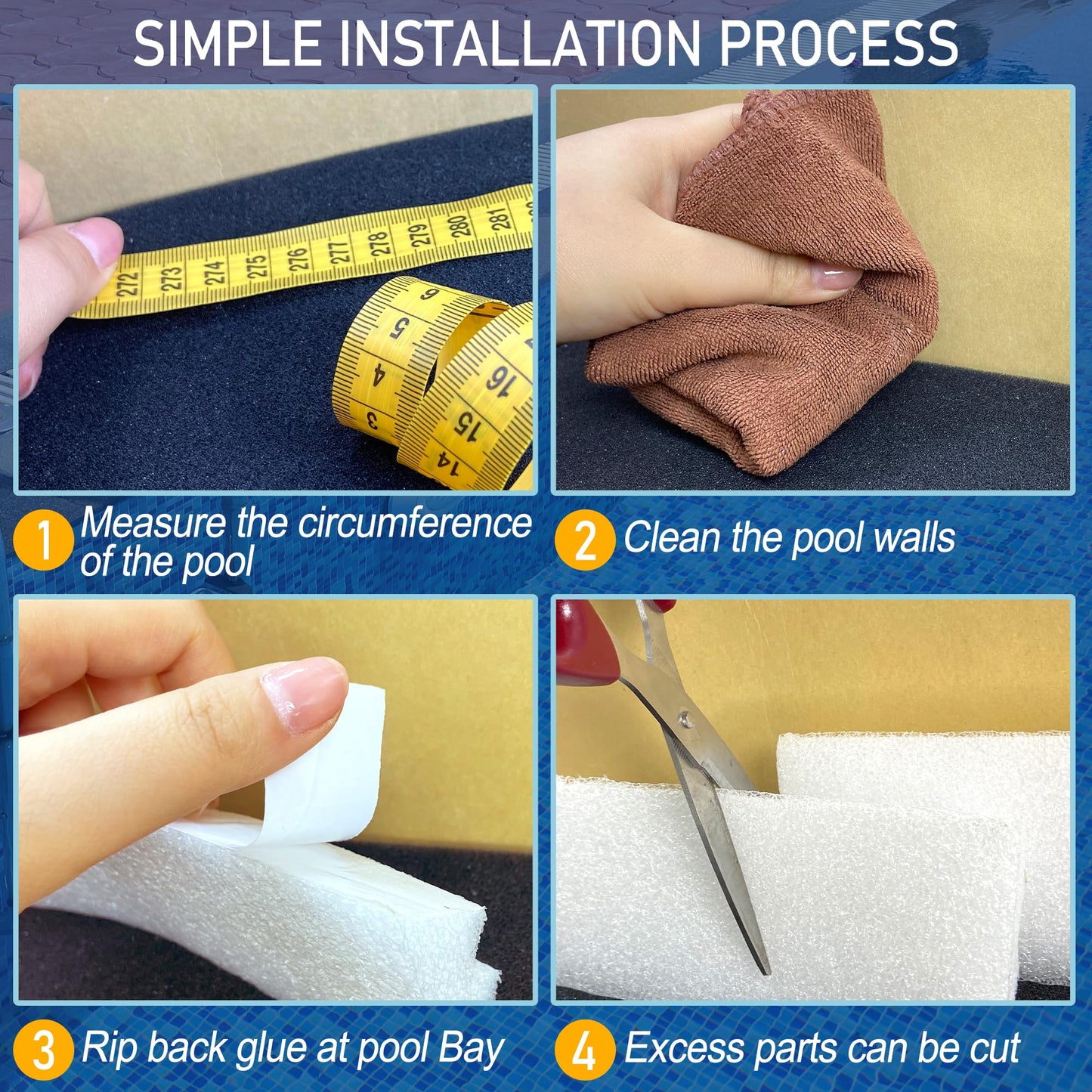 Desunqin 46.5" 20PCS Peel and Stick Pool Cove for 24' Round Above Ground Pool, Closed Cell Foam Peel and Stick Above Ground Pool Cove with Adhesive Backing, Protect Pool Liner, Prevents Excess Wear