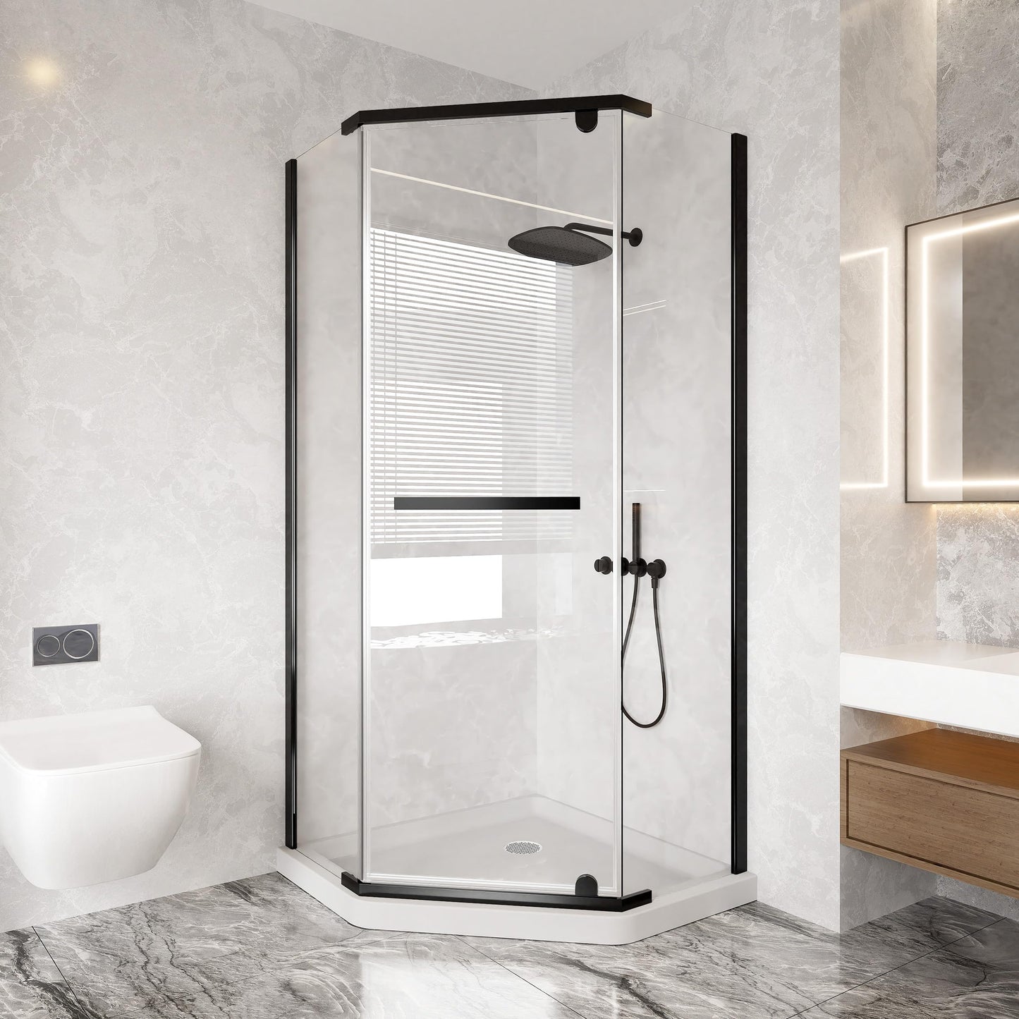CKB Pivot Shower Door, 36" D x 36" D x 76" H, 1/4" ANSI Tempered Glass with Easy-Clean, Reversible Left or Right Corner Shower Glass Door. with Stainless Steel Towel Bar. Matte Black