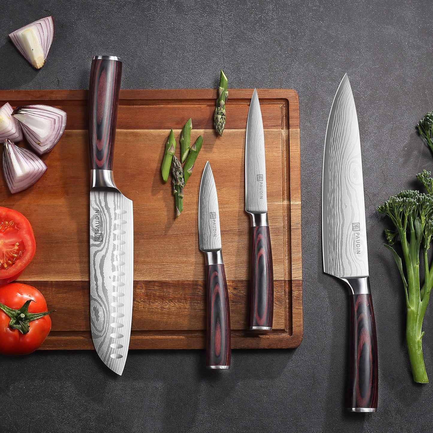 PAUDIN Chef Knife Set, 7 Pieces Kitchen Knife Set, High Carbon Stainless Steel, Ultra Sharp Knife Set, Professional Knives Set for Kitchen with Pakkawood Handle