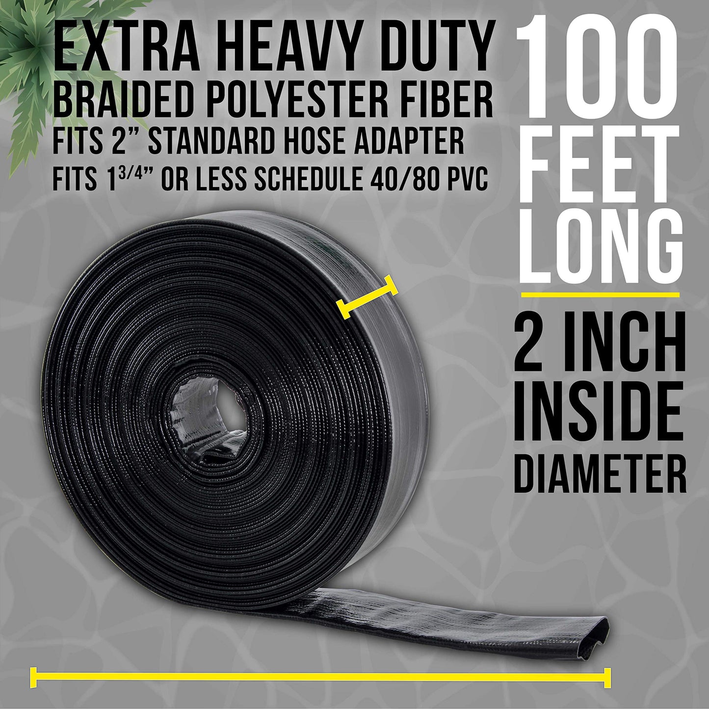 U.S. Pool Supply Pool Backwash Hose 2 Inch Diameter x 100 Feet - Discharge Hose for Pump, Sand Filter & Sump Pump Hoses - Burst Resistant Lay Flat Drainage Hoses for Inground & Above Ground Pools