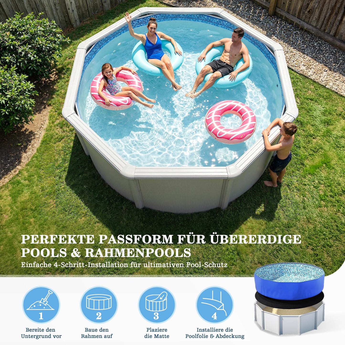 UIRWAY 10FT Round Pool Liner Pad for Above Ground Pool, [2026 New 300G/M² Thicker Heavy Duty] Black Seamless Pool Padding Underlayment for Pool Bottom, Prevent Punctures Weed Barrier Extend Liner Life