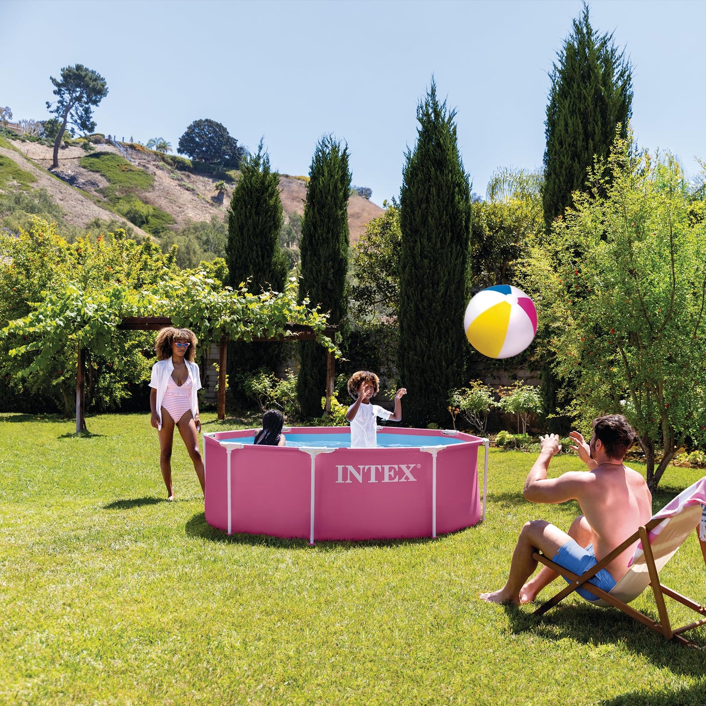 INTEX Metal Frame 8 ft x 30 in Above Ground Pool Set, Round Swimming Pool with Steel Frame