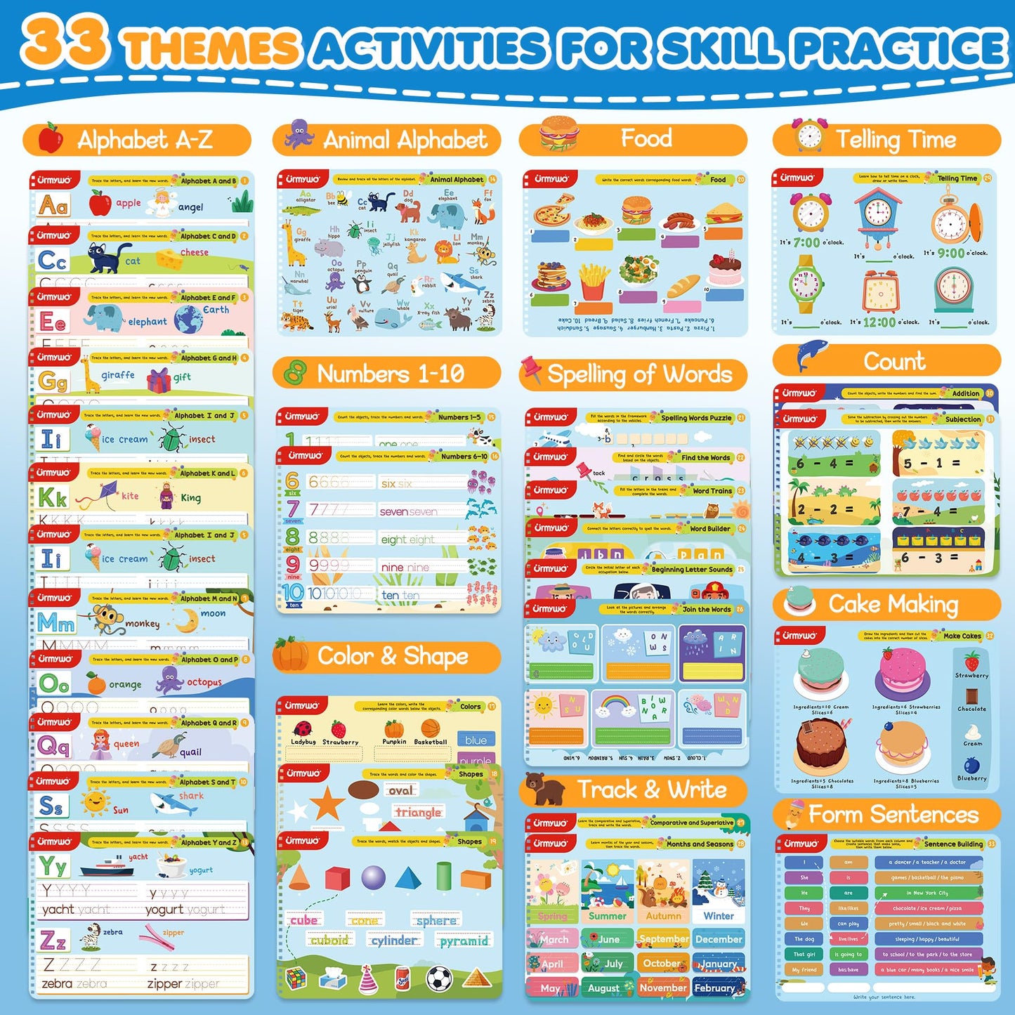 Preschool Learning Activities Kindergarten Workbooks, Toddler Alphabet Learning Educational Toys for 2 3 4 5 Year Old, Pre k Montessori Handwriting Practice, Tracing Activity Books for Kids Ages 3-8