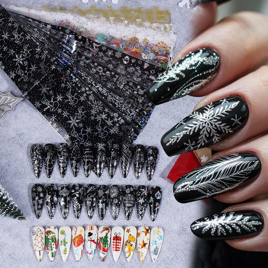 Christmas Holographic Nail Foil Stickers 50 Sheets Winter New Year Nail Art Foils with Xmas Tree Snowflakes Snowman Star Fireworks Transfer Foil for Nails Decoration Manicure Accessory for Women