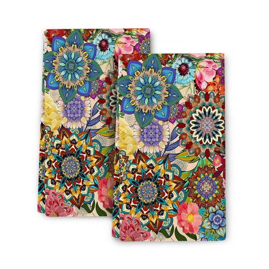 Wovoto Boho Floral Kitchen Towels Decorative Set of 2, Colorful Flowers Dish Towels for Kitchen, Absorbent Soft Hand Towel Tea Bar Towel for Kitchen Decor Cooking Baking Housewarming Gifts for Women
