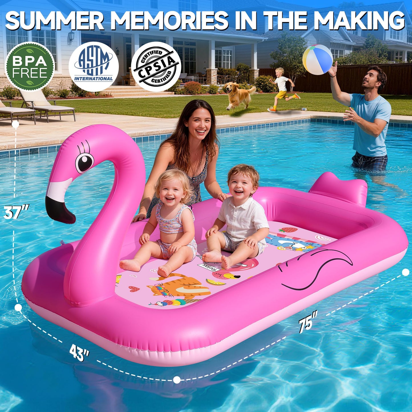 KingSom Splash Pad Sprinkler for Kids,Flamingo Splash Pad for Toddlers,Thicken Toddler Sprinkler Pool,Splash Play Mat Summer Outdoor Water Toys, Inflatable Splash Pad for Kids,Backyard Baby Kid Pool