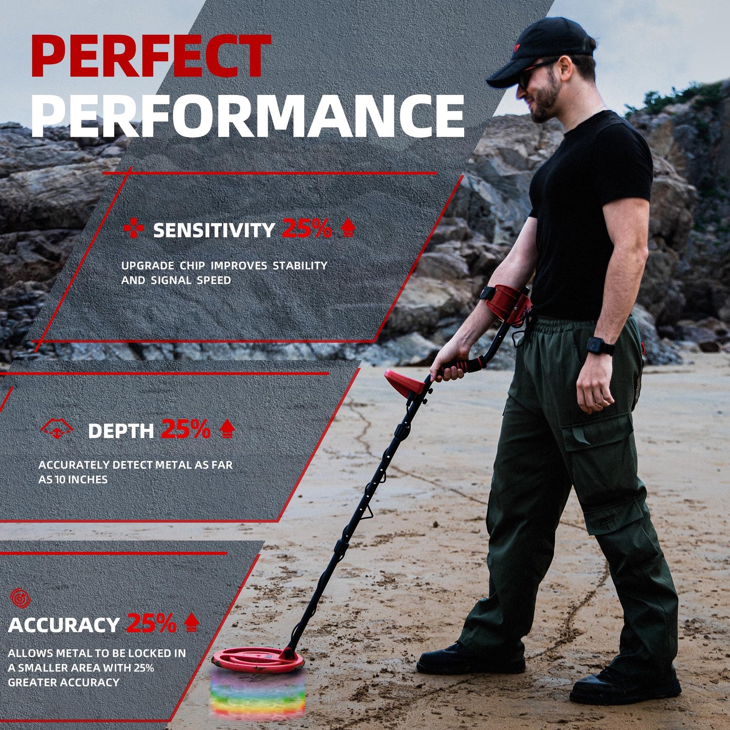 PANCKY Metal Detectors for Adults Waterproof, Professional Higher Accuracy Gold Detector with LCD Display, 5 Mode, Advanced DSP Chip 10" Coil, PK0075