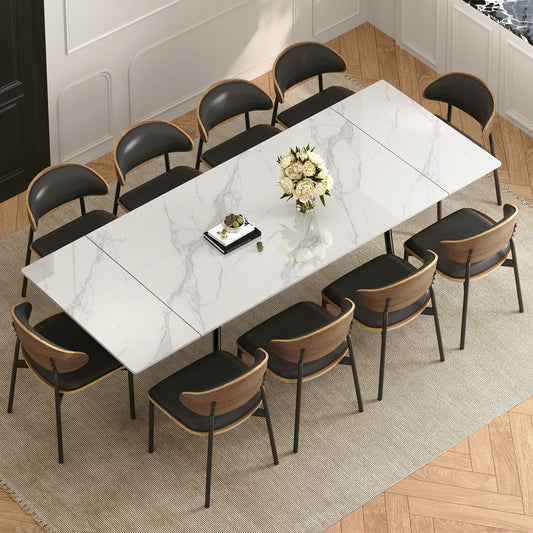 gaoyangjiaju 62.9"-94.4" Modern Extendable Dining Table for 6 to 10 Seats, Rectangular Sintered Stone Table with High Hardness and Easy Maintenance for Dining Room Family Gathering, White Top