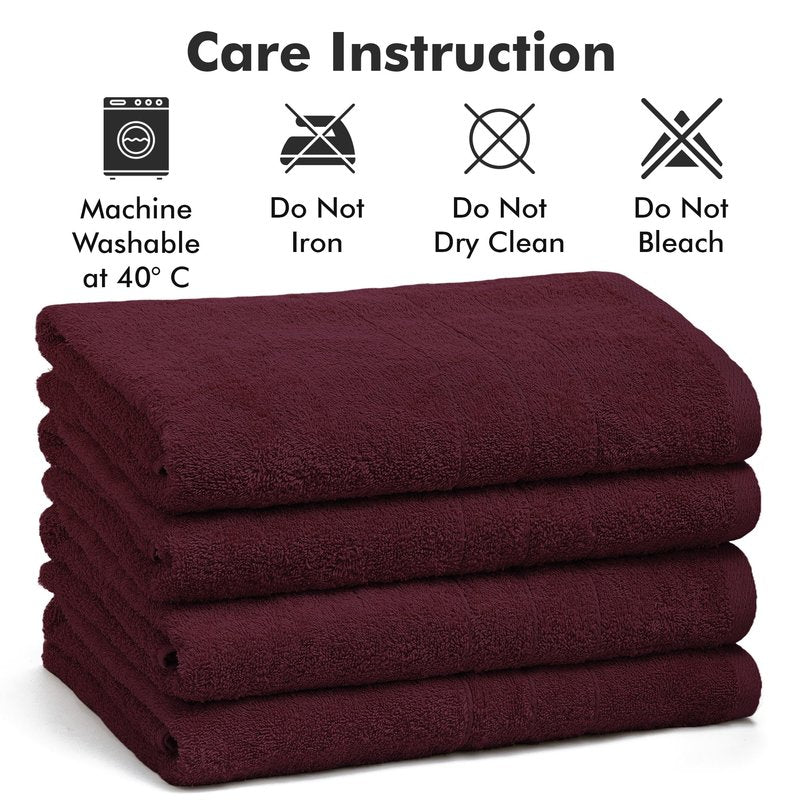 Novo Home Bath Towels Set of 4 – 100% Cotton Burgundy Extra Large Towels for Bathroom, Spa Use (55x28 in) – Super Soft and Quick Dry Large Bath Sheets for Adults