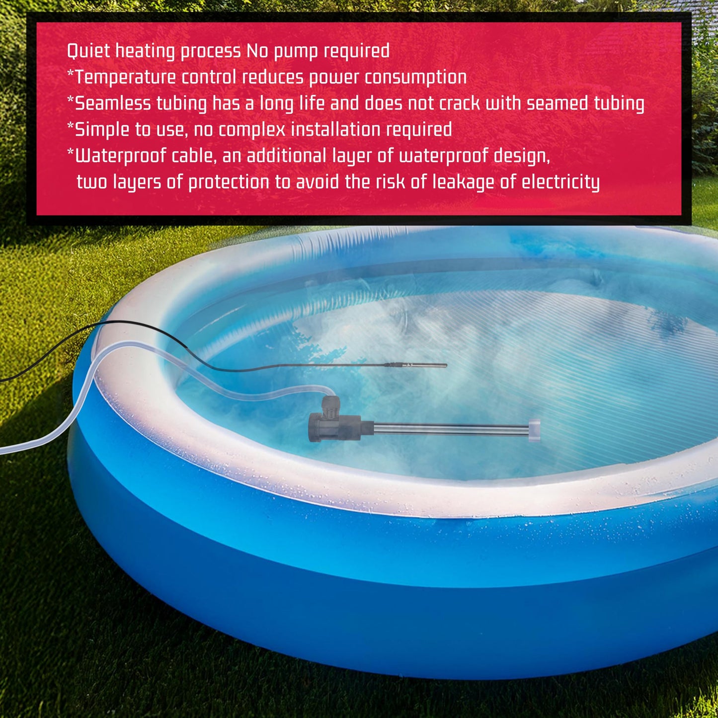 YLboyLIAN 1800W Titanium Submersible Electric Immersion Water Heater with Temp Control & GFCI – Portable Heater for Hot Tubs, Above-Ground Pools, Inflatable Pools, Baptistry, Spa Tubs & Swimming Pools