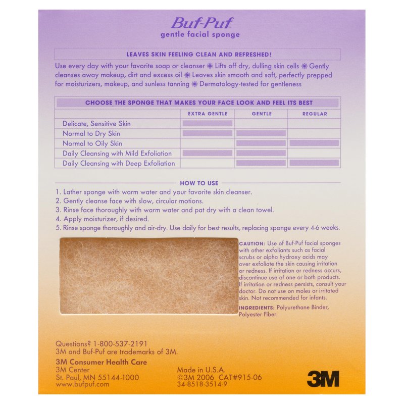 Buf-Puf Gentle Facial Sponge, Dermatologist Developed, Removes Deep Down Dirt & Makeup that Causes Breakouts and Blackheads, Reusable, Exfoliating, 6 Count