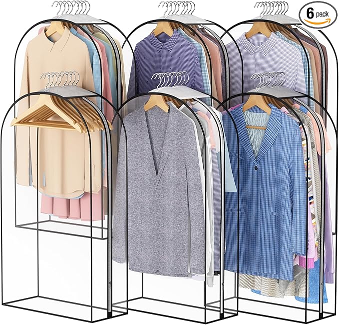 Liuoud Clear Garment Bags for Hanging Clothes10â Gusseted, Suit Bags for Closet Storage, Hanging Plastic Clothes Cover for Coat, Dress, Fur, Shirt, 6 Pack, 40â Long