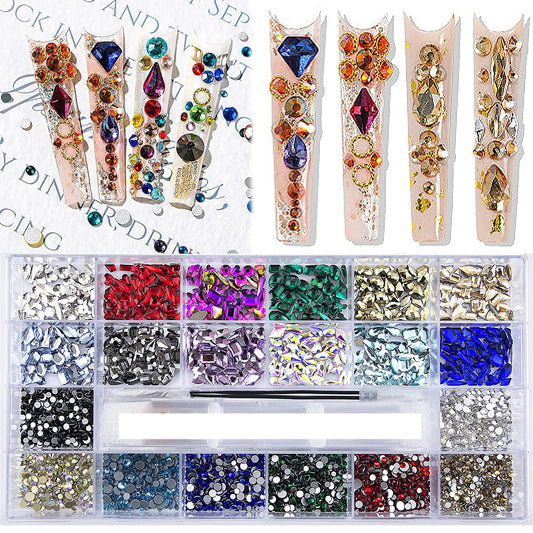 3800 Pcs Red Blue Green Champagne Gold Black Yellow Colorful Rhinestones for Nails, Multi Shaped Big Nail Art Rhinestones Crystals, Multi Sized Nail Round Beads Glass Gems for Nails Art DIY