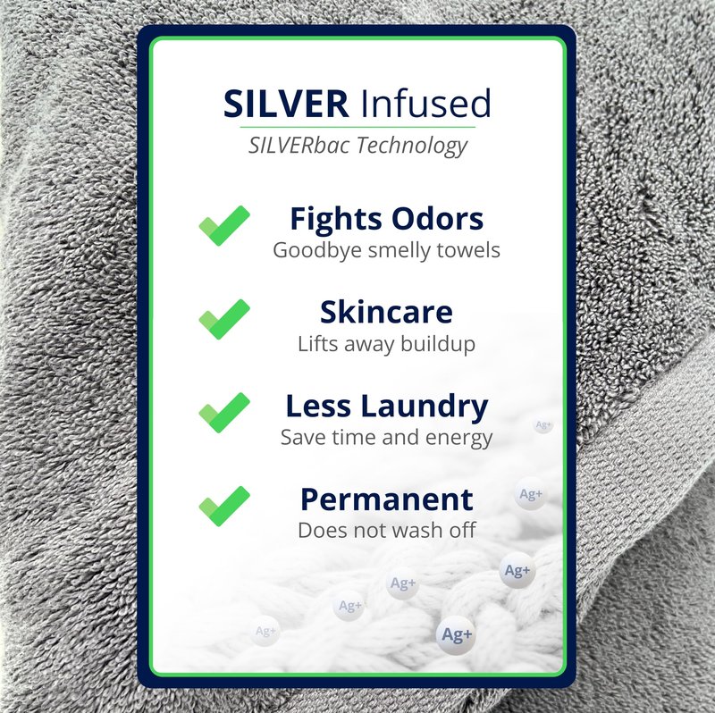 Lincoln & Palm 3 Piece Turkish Towels Set, Thick, Soft, Plush 700 GSM Spa & Hotel Quality, Silver Infused SILVERbac | Bath 58x30, Hand 30x16, Face Wash Cloth 13x13 (3 Piece Towel Set, Silver)