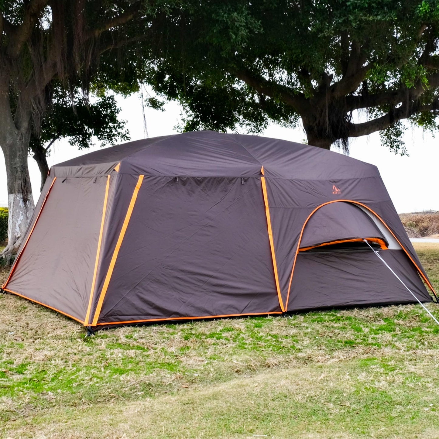 KTT Extra Large Tent 12 Person,Full Rainfly,2 Bay-Windows,Family Cabin Tent,14'Lx10'Wx6.58'H,2 Rooms and 3 Doors 3 Windows with Mesh,Waterproof,Straight Wall,Big Tent for Outdoor,Picnic,Camping