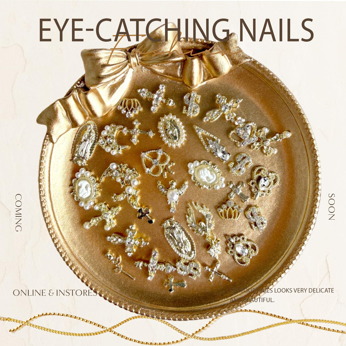 3D Luxury Gold Cross Nail Charms, Flat Back Pearls Bead Crafting, Rhinestones Nail Charms Y2k Cute Crown Star Moon Heart Flower Virgin Mary Angel Dangle Gem Charms Nail Art Nail Chains Bulk