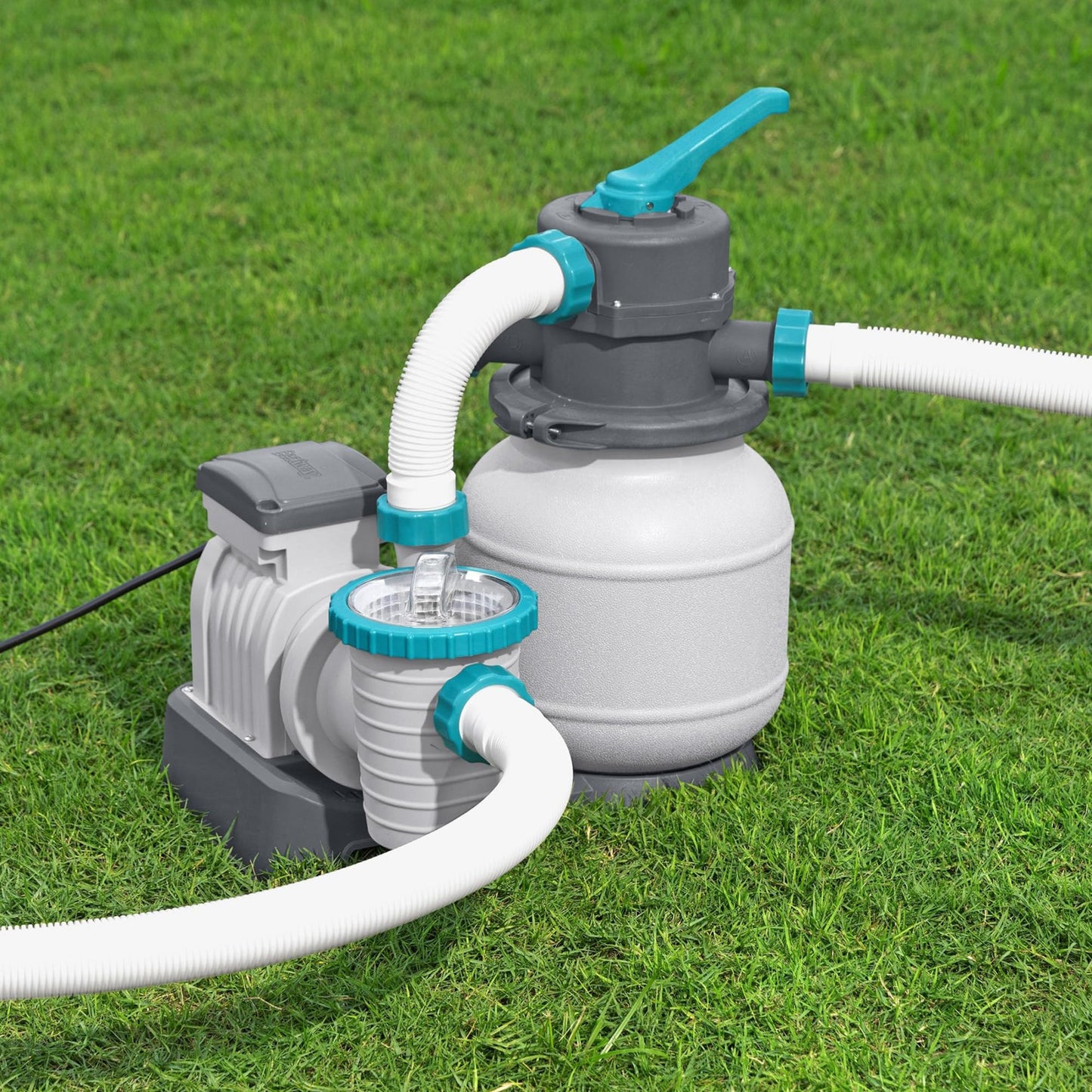 Bestway 1,500 Gallon Sand Filter Pump for 300 to 11,200 Gallon Above Ground Outdoor Swimming Pools with ChemConnect Clean Water Dispenser