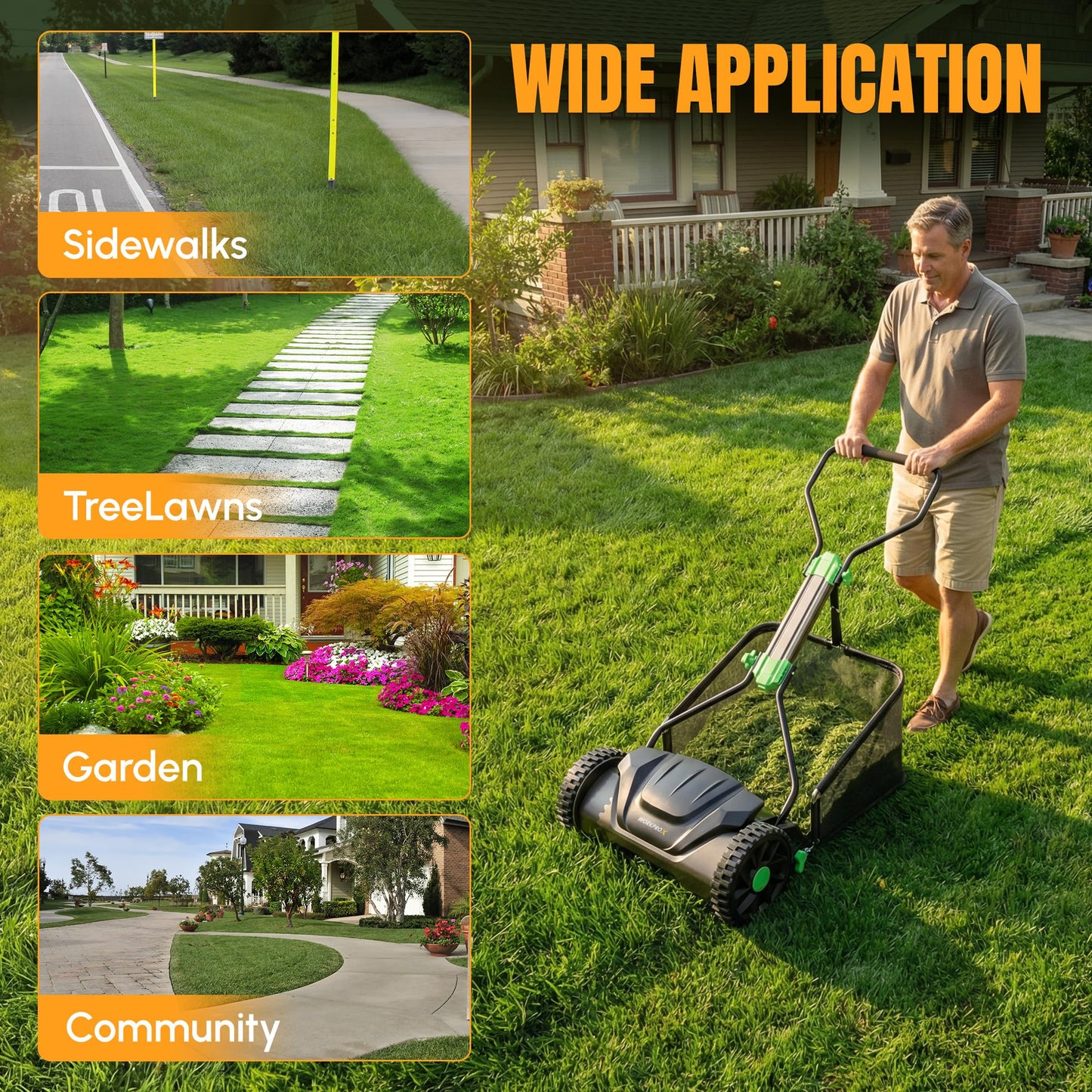 WORKPROX 16-Inch Push Reel Lawn Mower, Adjustable Height 5-Blade Reel Mower with Removable 8-Gallon Grass Catcher for Yards and Gardens, Black