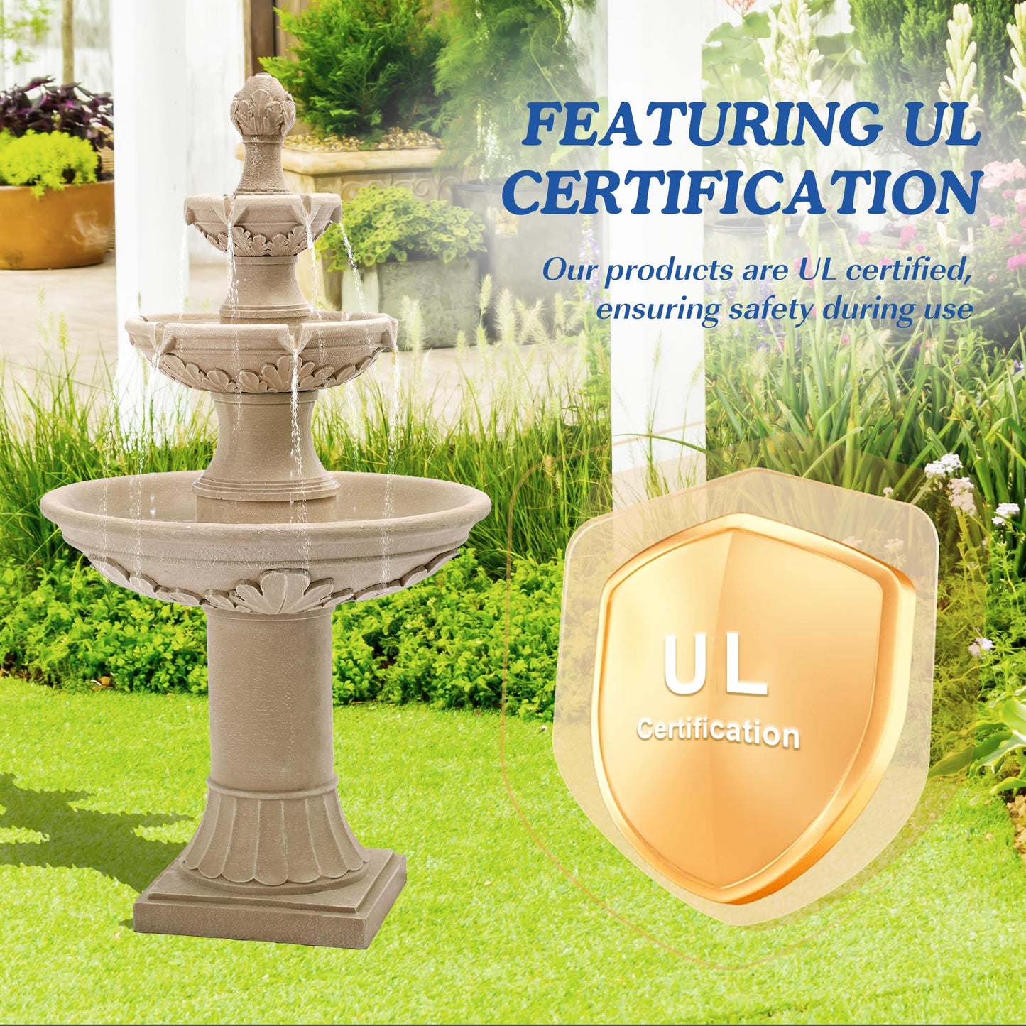 TOBYUL Italian Outdoor Water Fountains Garden Decor - 48.4''H Fountains and Waterfalls Outside, Large Cascading Indoor Floor-Standing Resin Bubbler Fountain Features W/Pump for Patio, Yard and Home