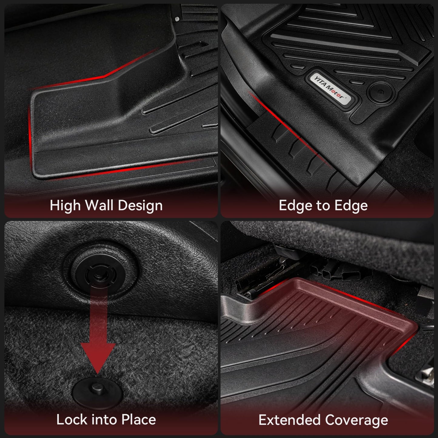 YITAMOTOR Floor Mats for 2025 2026 Ram 1500 Crew Cab with 1st Bucket Seat Rear Under-Seat Storage Box, TPE All Weather Custom Fit Floor Liner for Ram 1500 Accessories Car Mats, Black