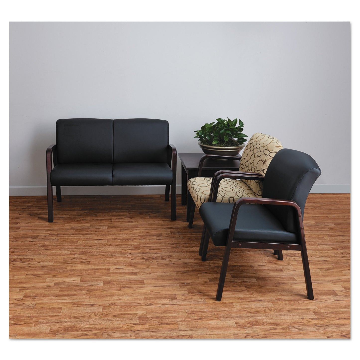 Alera Reception Lounge Series Guest Chair, Mahogany/Black Leather