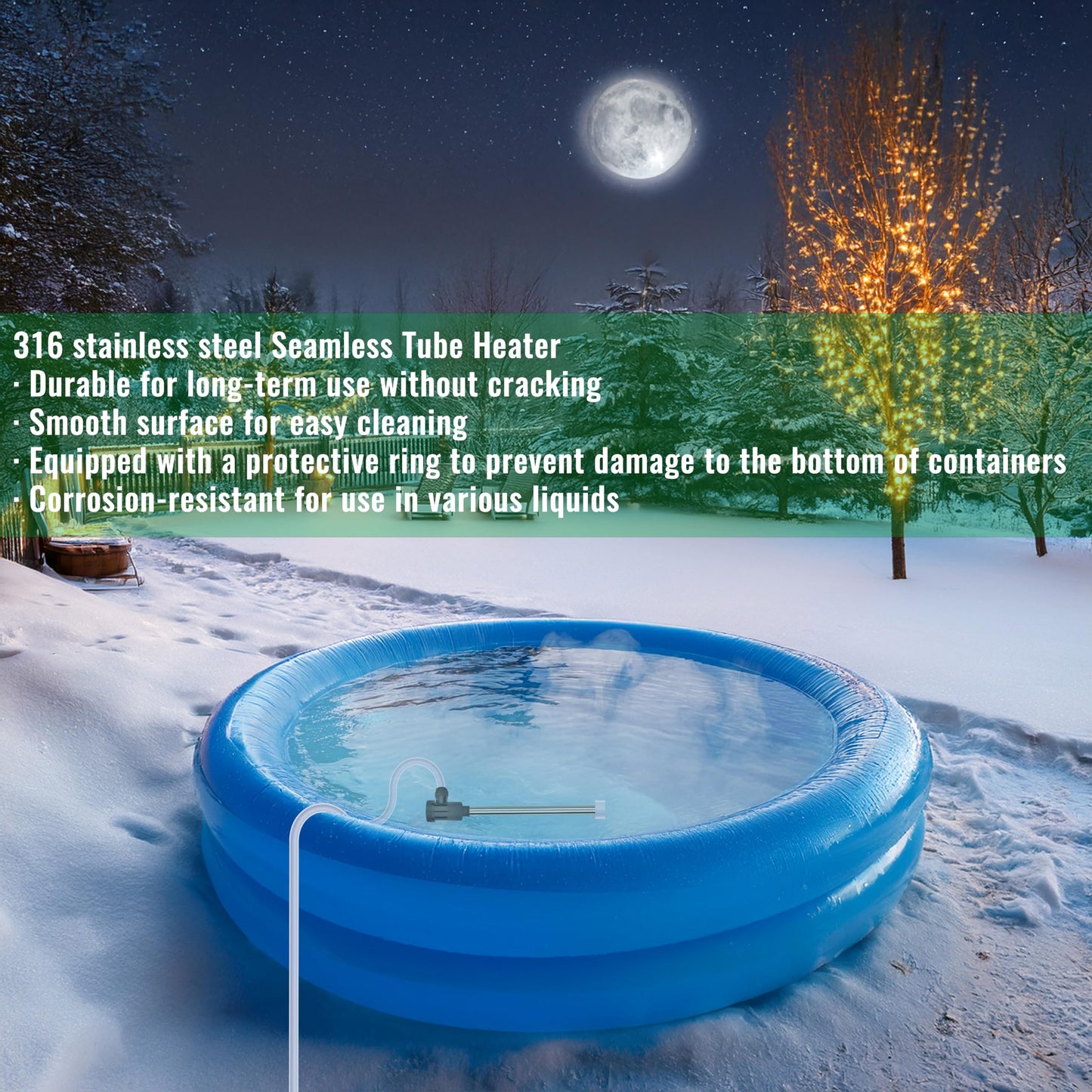 3500W 240V Fully Submersible Water Heater of Hot Tub & Above Ground Pool – Portable Immersion Electric Heater with WiFi Timer & Temp Control for Inflatable Pool, Bucket, Baptism Pool & Bathtub etc