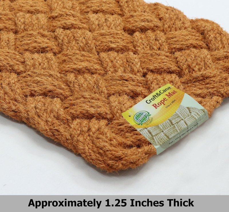 Croft&Cane Rope Woven Doormat - Set of 2 Natural 17x30 Inches Handmade Coir Entryway Mat - Nautical Interwoven Rope Design - Heavy Duty Coconut Fiber Door Mat for Indoor Outdoor Use