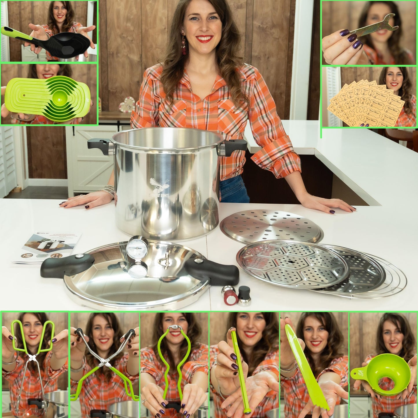 Supa Ant Pressure Canner 23 Qt with Canning Supplies Starter Kit - Canning Pressure Cooker with Gauge - Water Bath Canner Pot with Rack and Lid - Jar Lifter, XL Ladle, Jar Tongs, and Bubble Popper