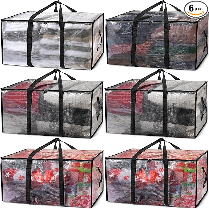 ClearSpace Clear Storage Bins with Lids or Storage Bags Ã¢ÂÂ Heavy Duty Moving Bags, Large Moving Boxes with Backpack Straps & Zippers Ã¢ÂÂ Packing Bags & Moving Supplies for College Dorm, 6 Pack
