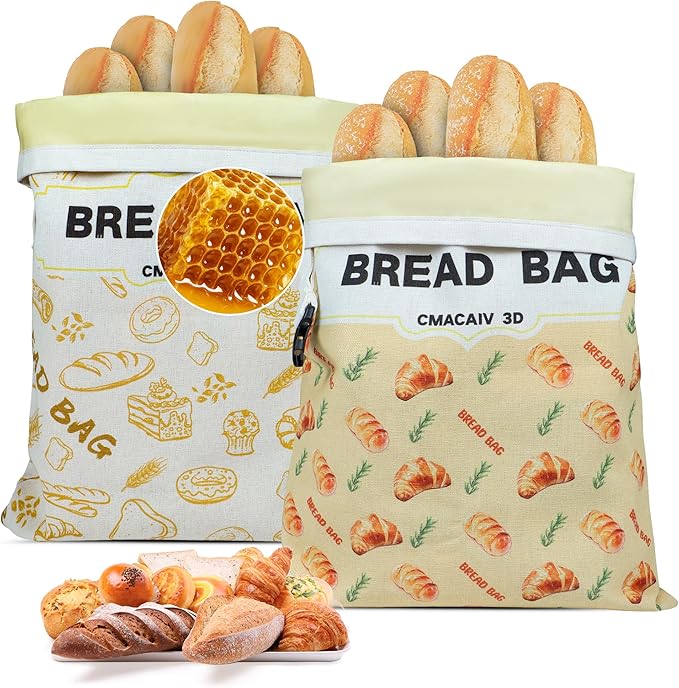 2-Pack Beeswax Bread Bag,17"Ã13"Reusable Organic Bread Bags for Homemade Bread Sourdough,Linen Outer Lining and Pure Cotton Beewax Inner Lining Moisture-proof &Fresh-Preserving Bags Keeps Fresh Longer