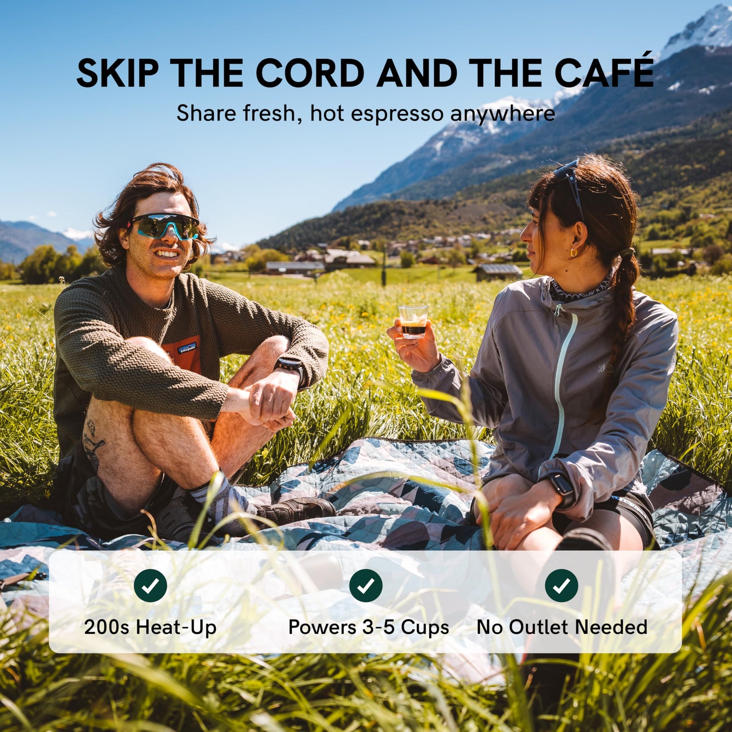 OutIn Nano Portable Electric Espresso Machine, Travel Coffee Maker for Camping, Car Coffee Maker Self-Heating with USB-C, With Ground Coffee & NS Capsule for RV, Hiking, Office