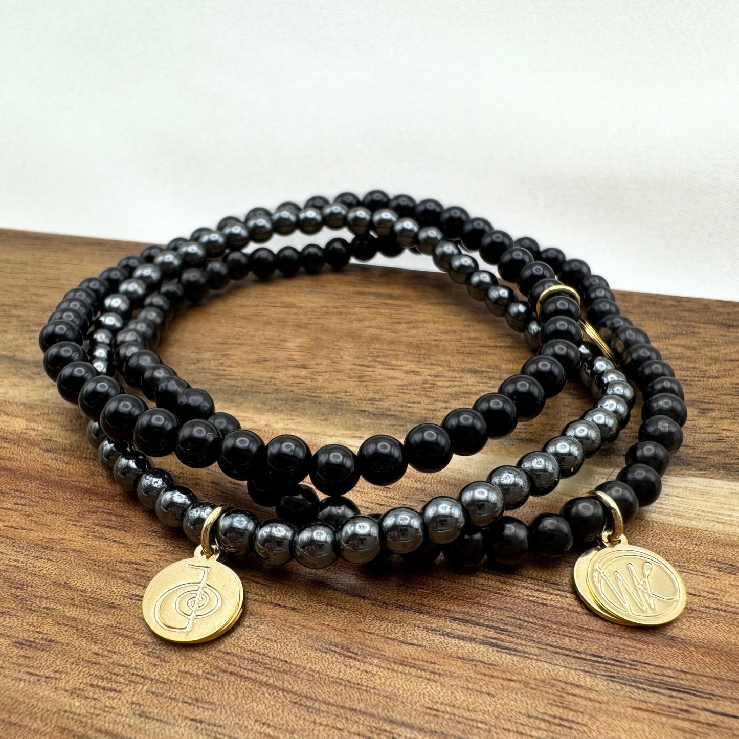 Protection Crystal Bracelet Stack 4mm – Healing Stone Beaded Bracelets – Black Tourmaline, Shungite, and Hematite, Spiritual Energy Jewelry for Shielding Negativity, Energetic Armor– Elastic, Unisex, Gift-Ready