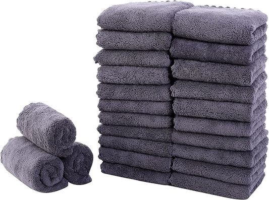 Sunny zzzZZ 24 Pack Kitchen Dishcloths - Does Not Shed Fluff - Reusable Dish Towels, Dish Cloths, Super Absorbent Coral Fleece Cleaning Cloths, Nonstick Oil Washable Fast Drying, 10 x 20 Inch (Grey)